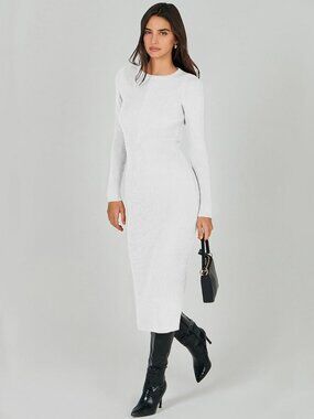 Anrabess Long Sleeve Ribbed Sweater Midi Dress, Sz. M